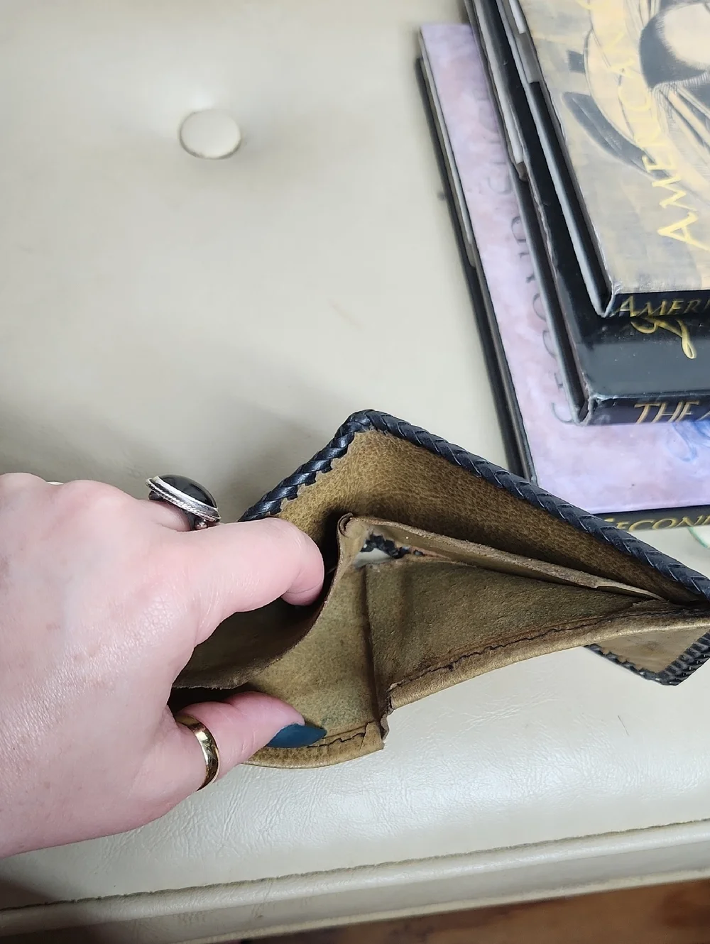 Handcrafted Brown hand-tooled Leather Bifold Wallet with Western cowboy-themed